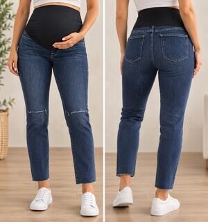 NWOT Good American Good Legs Mama Maternity Jeans Dark Wash Distressed Size 10